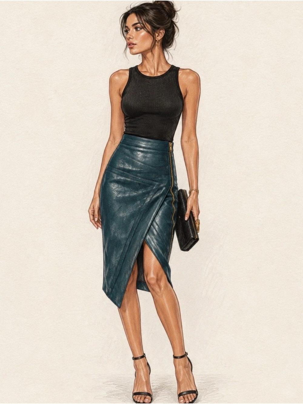 House of CB Teal Asymmetrical Faux-Leather Wrap Skirt Excellent condition